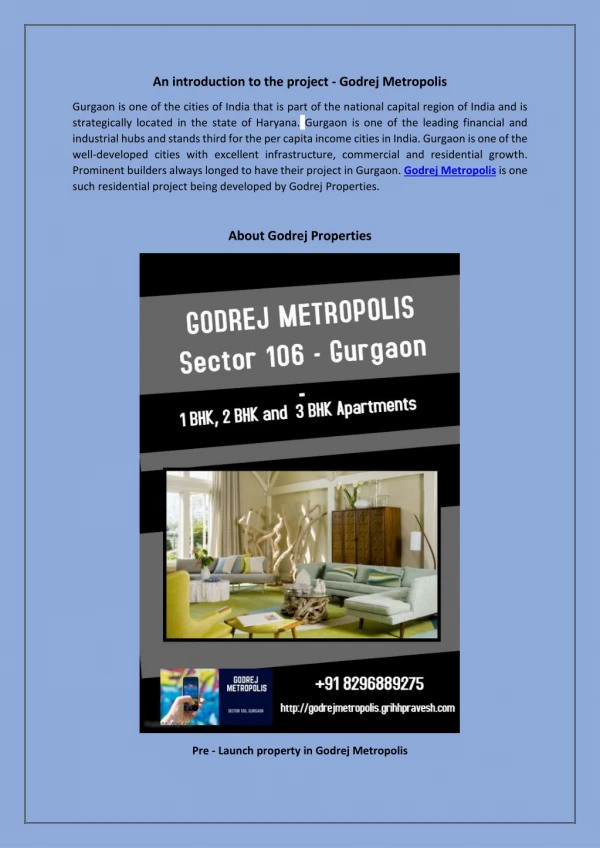Godrej Metropolis - Pre - Launch residential apartments in sector 106 Gurgaon