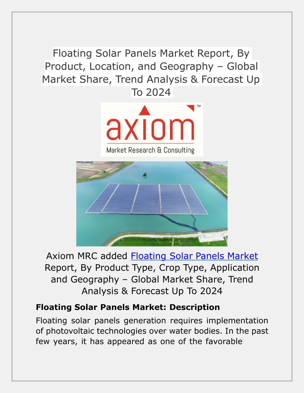 floating solar panels market report by