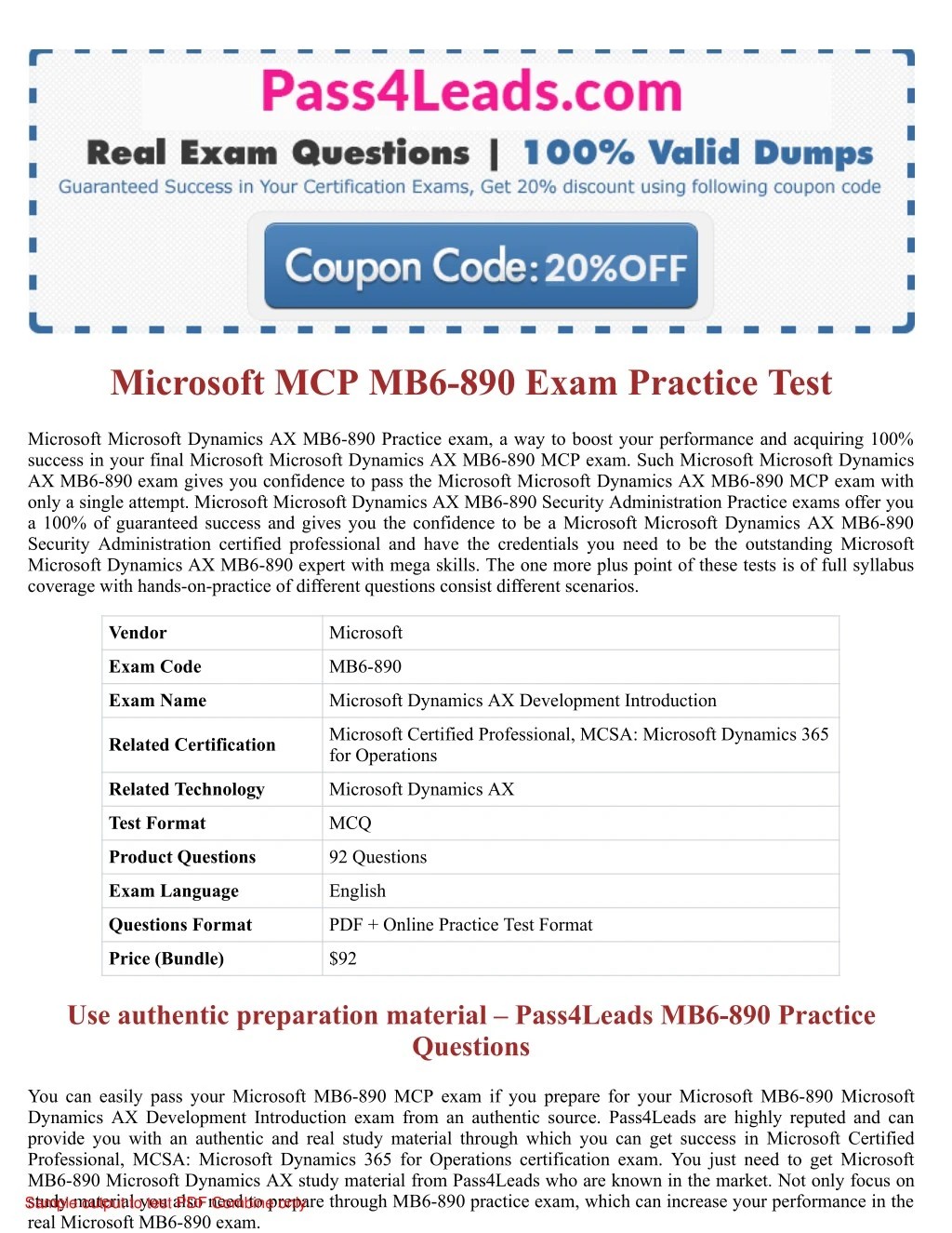 microsoft mcp mb6 890 exam practice test