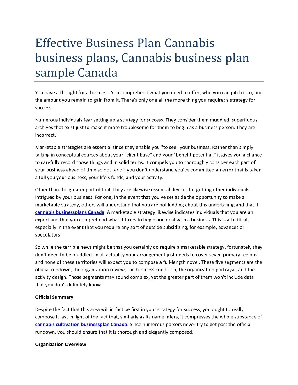 effective business plan cannabis business plans