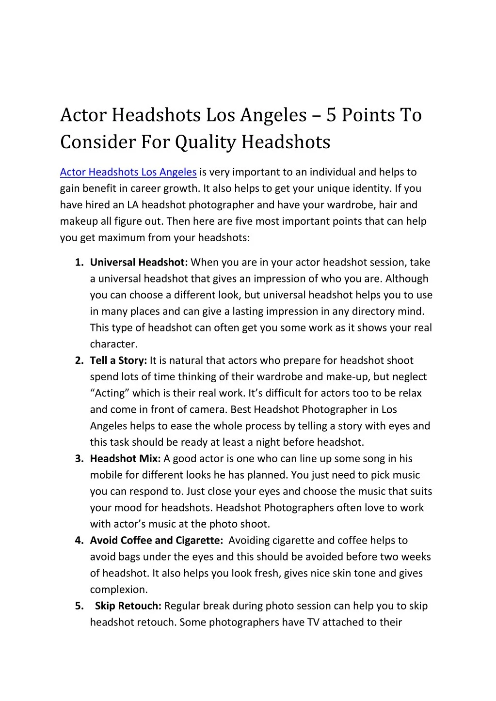 actor headshots los angeles 5 points to consider