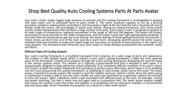 Shop Best Quality Colling System Parts At Parts Avatar
