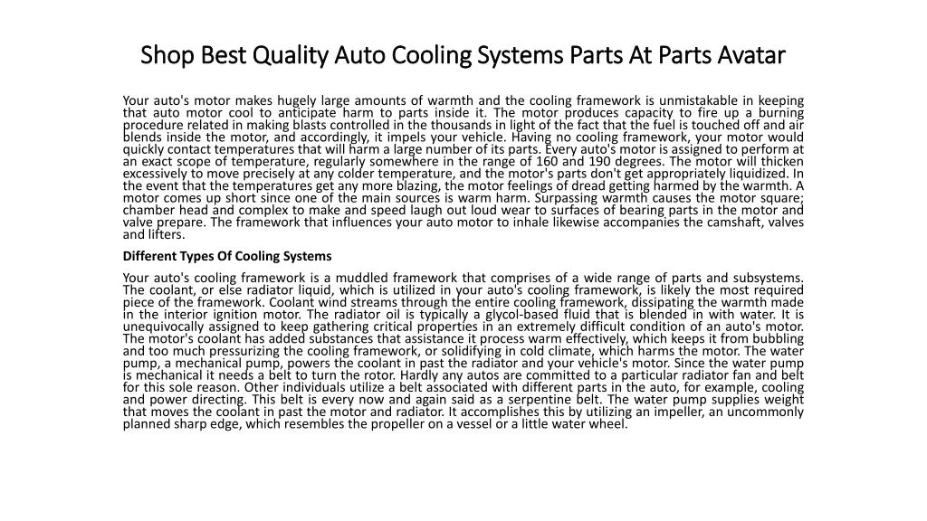 shop best quality auto cooling systems parts at parts avatar