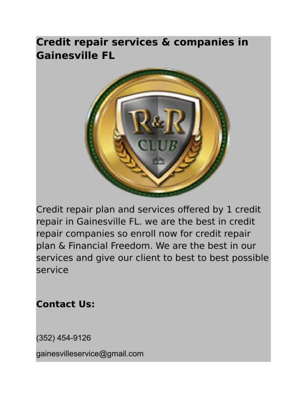 Credit repair services & companies in Gainesville FL