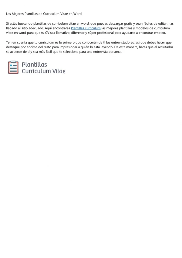 las mejores plantillas de curriculum vitae en word