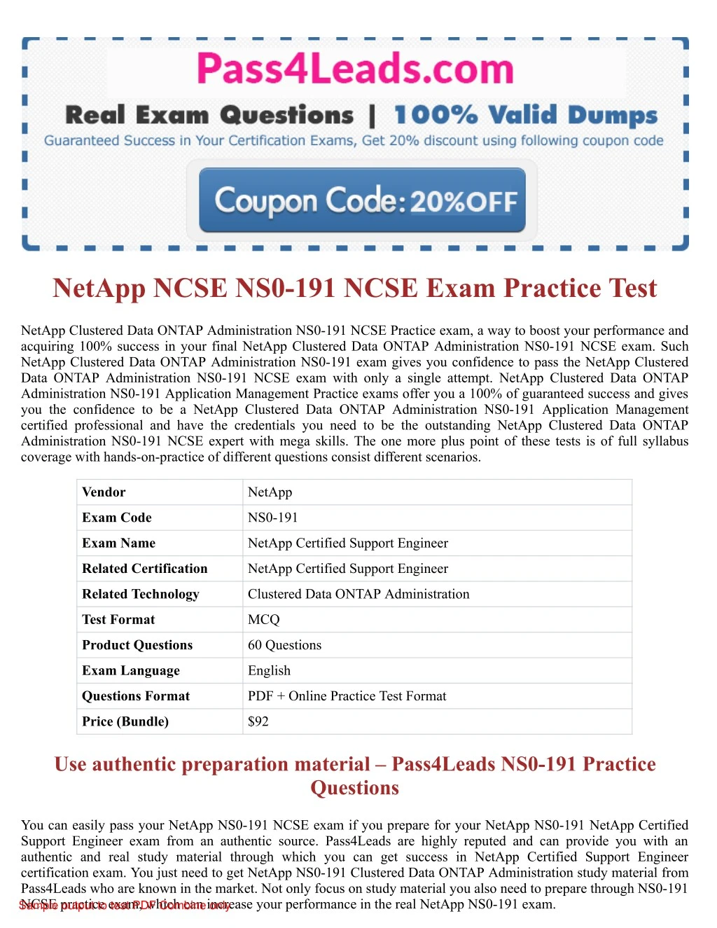 netapp ncse ns0 191 ncse exam practice test