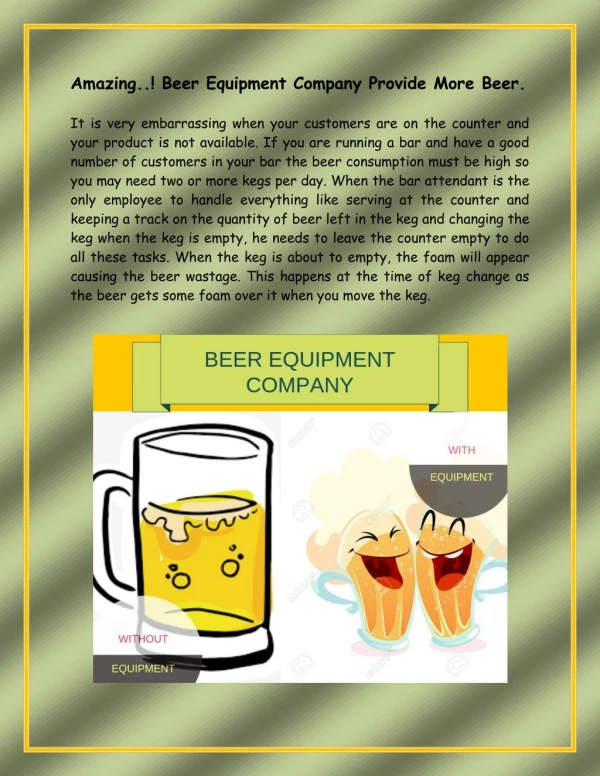 Amazing..! Beer Equipment Company Provide More Beer.