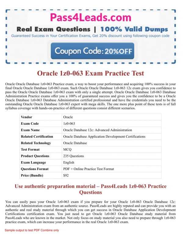 Oracle 1z0-063 Exam Dumps - 1z0-063 PDF Questions