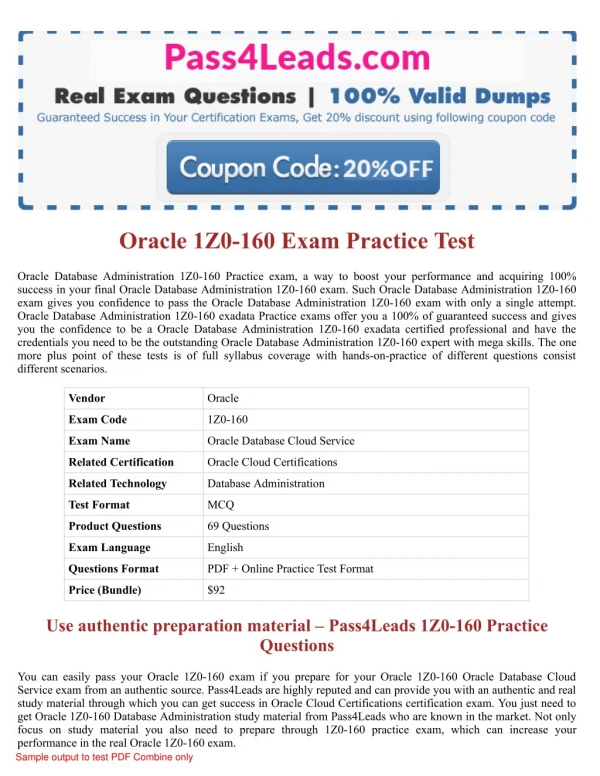 Oracle 1Z0-160 Exam Practice Questions - 2018 Updated