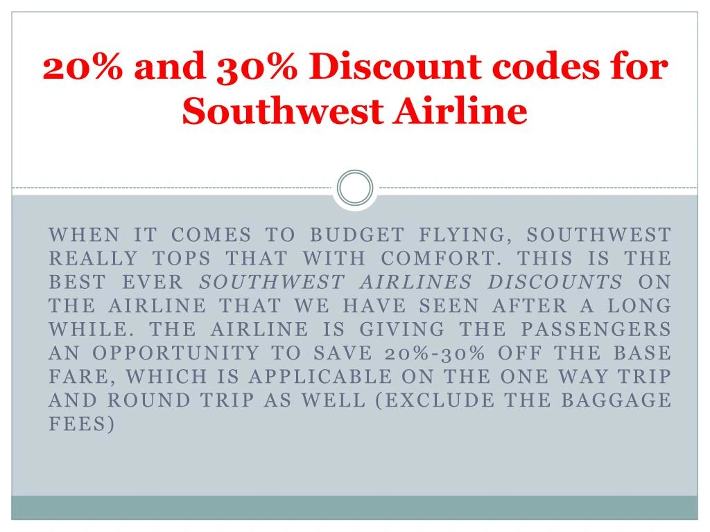 20 and 30 discount codes for southwest airline
