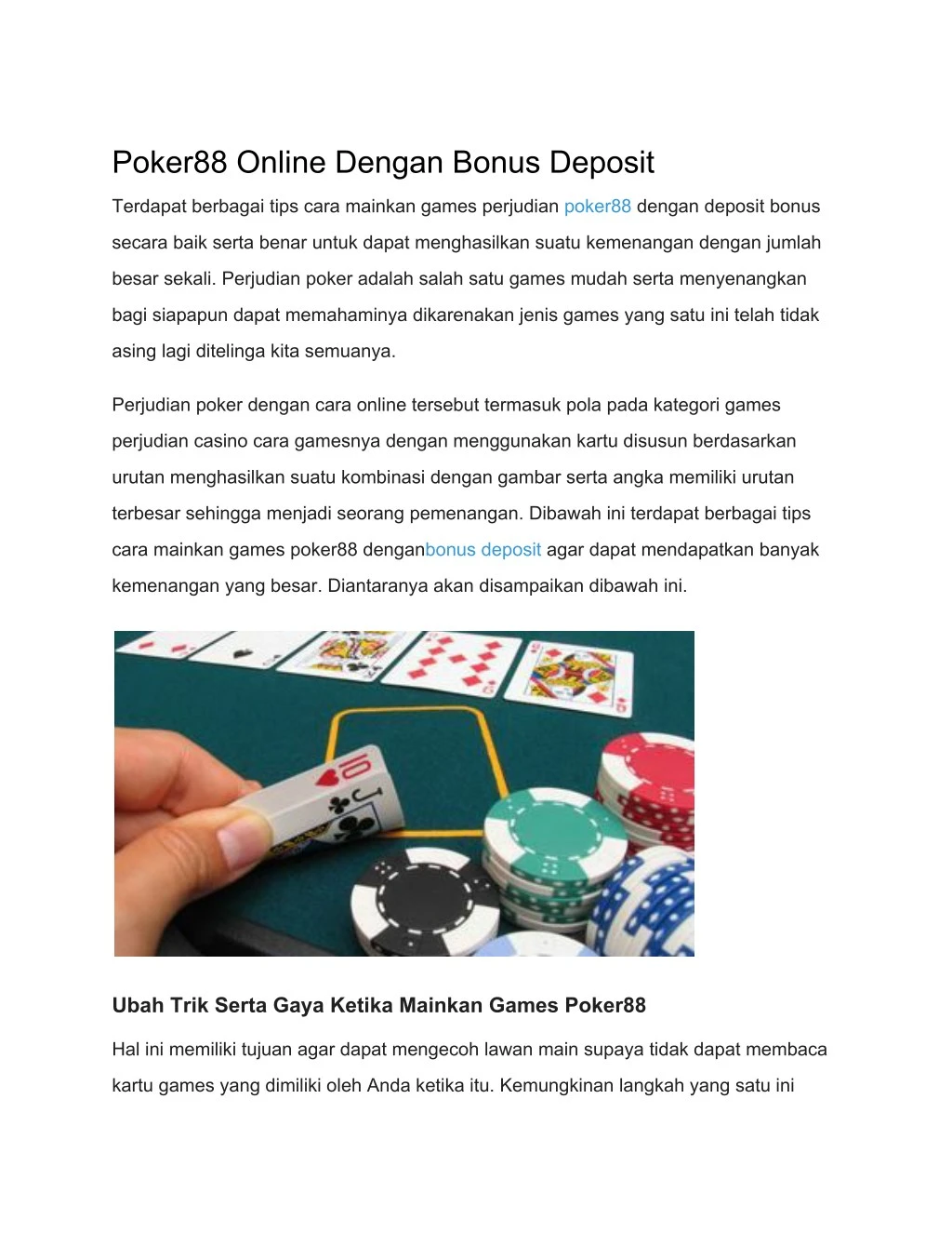 poker88 online dengan bonus deposit