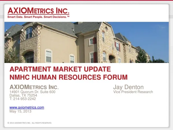 APARTMENT MARKET UPDATE NMHC HUMAN RESOURCES FORUM