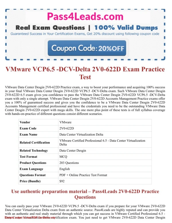 2018 Updated 2V0-622D VCP6.5 -DCV-Delta Exam Practice Questions