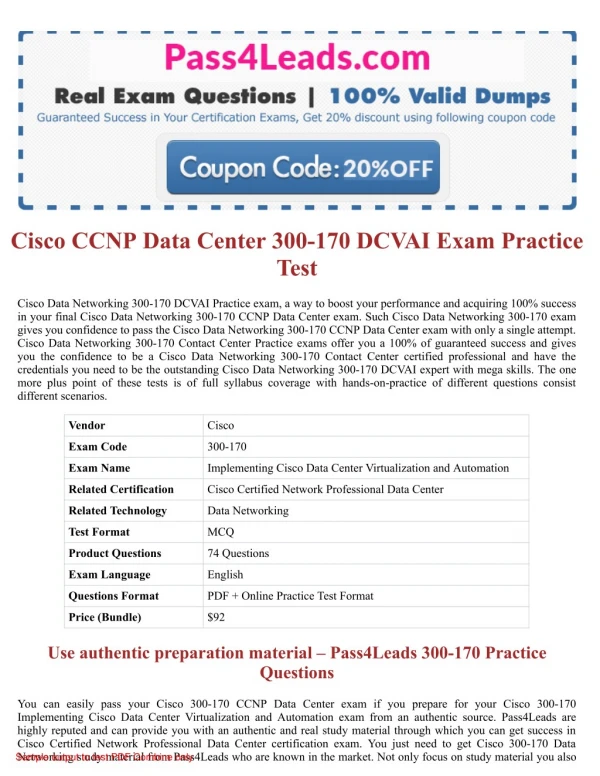Cisco 300-170 DCVAI Exam Practice Questions - 2018 Updated