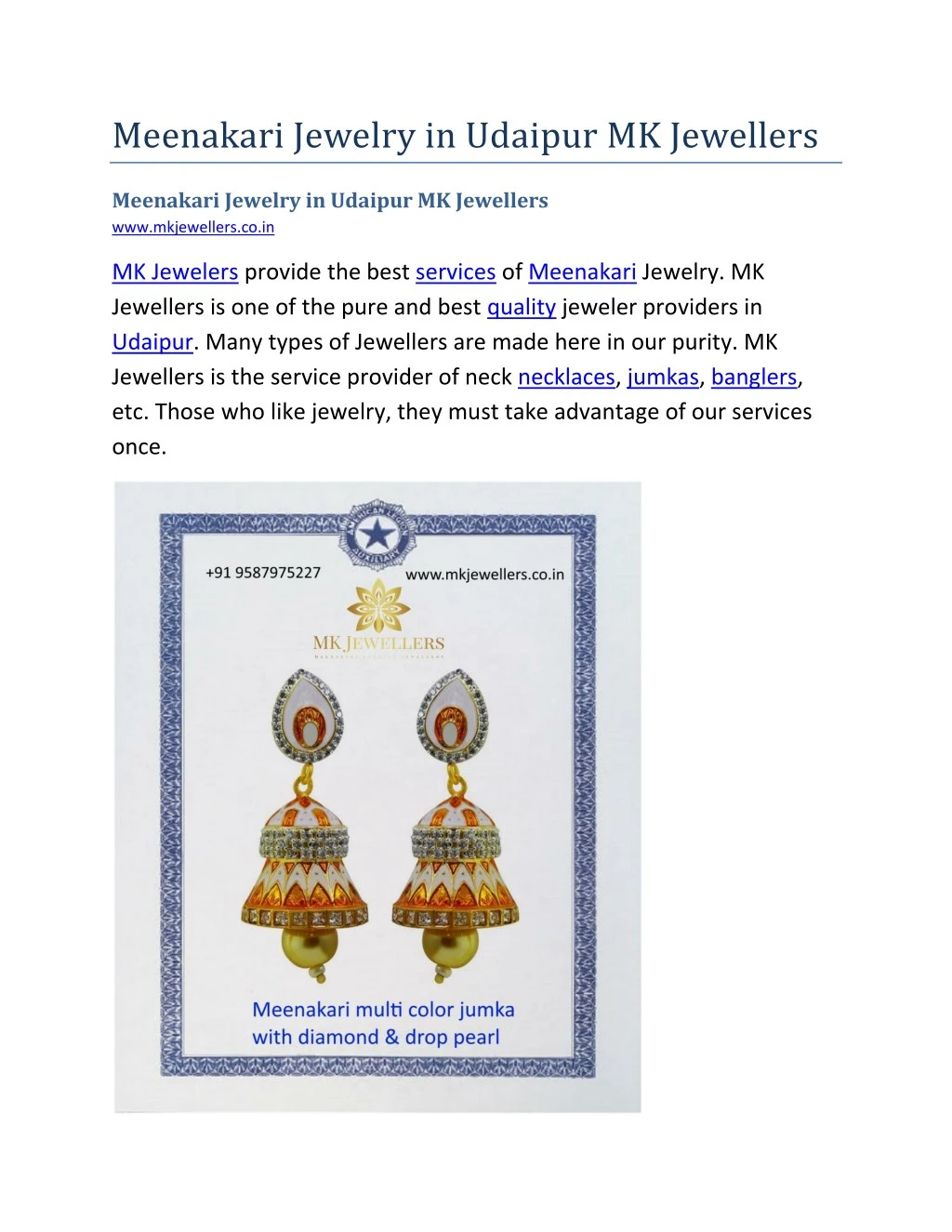 meenakari jewelry in udaipur mk jewellers