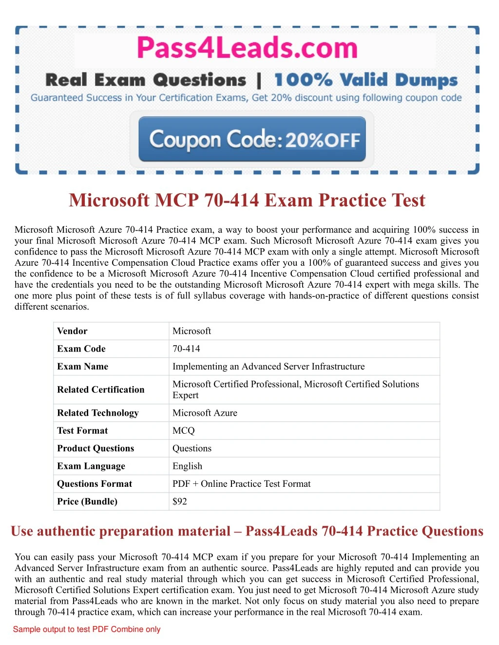microsoft mcp 70 414 exam practice test