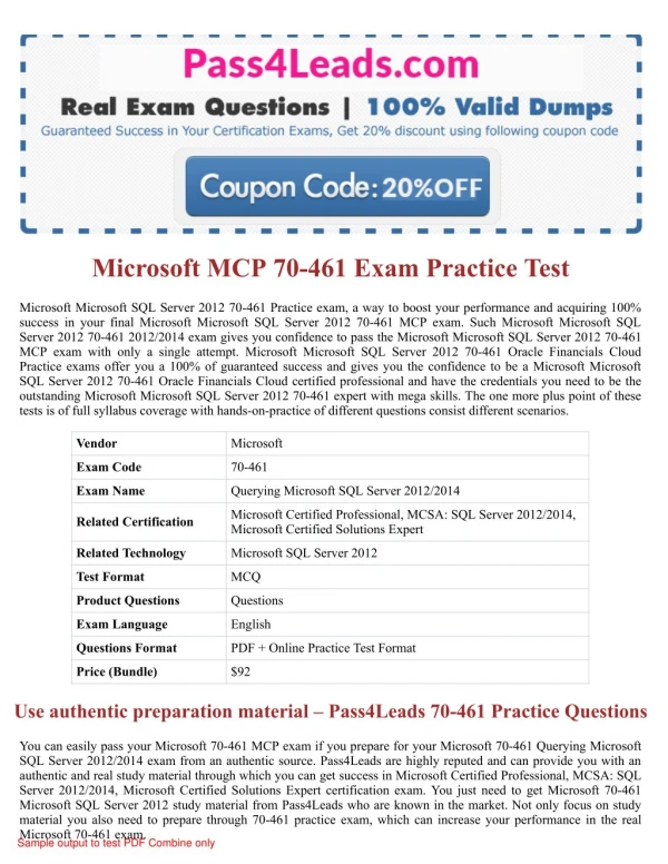 Microsoft 70-461 Exam Practice Questions - 2018 Updated