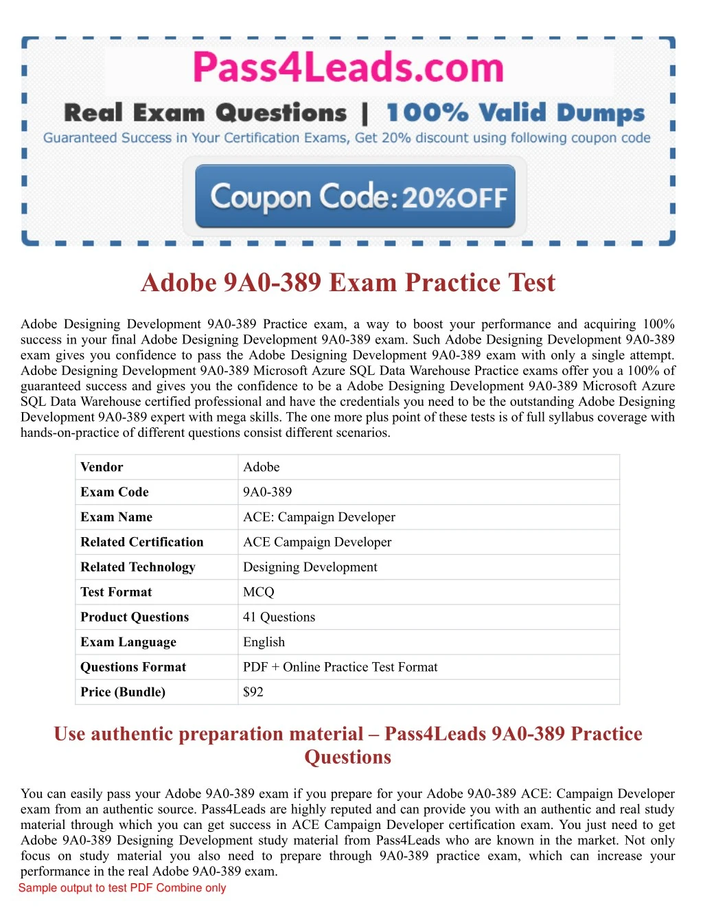 adobe 9a0 389 exam practice test