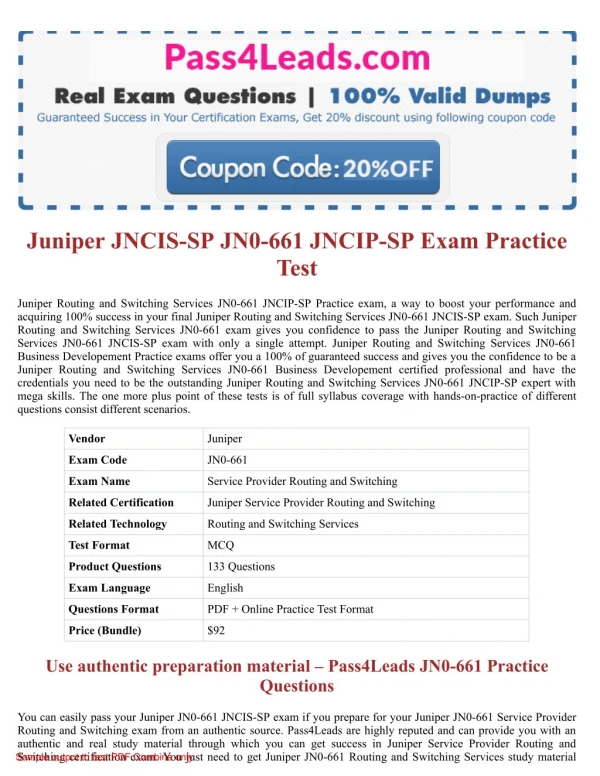 JN0-661 Exam Practice Test Online - 2018 Updated with 30% Discounted Price