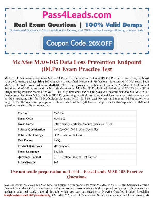 2018 Updated MA0-103 Exam Practice Questions