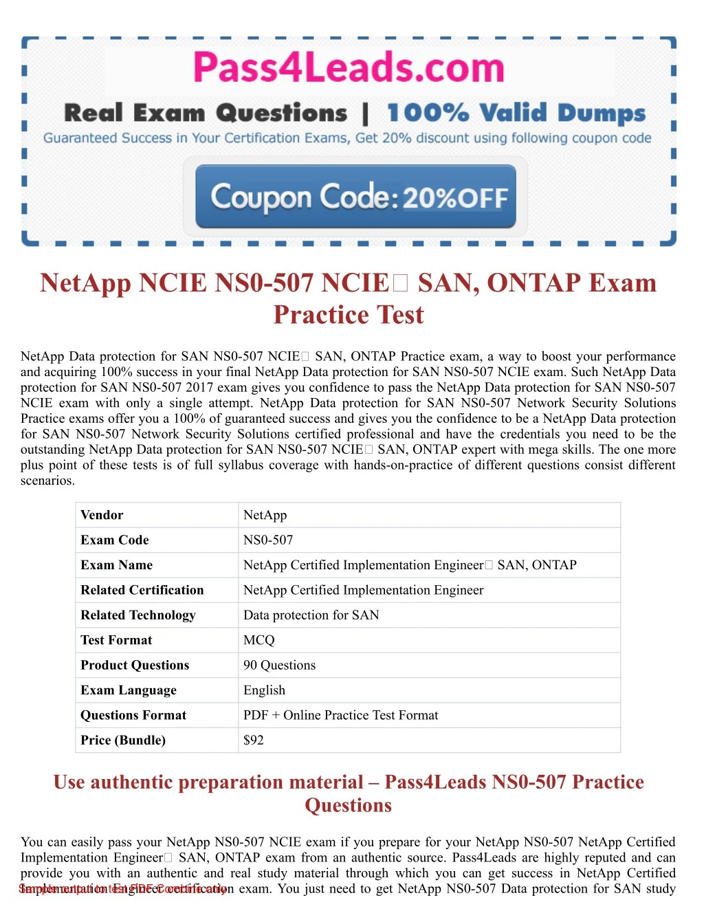 netapp ncie ns0 507 ncie san ontap exam practice