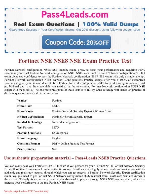Fortinet NSE8 NSE Exam Practice Questions - 2018 Updated