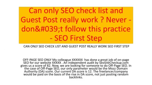 Can only SEO check list and Guest Post really work ? Never - don&#039;t follow this practice - SEO First Step