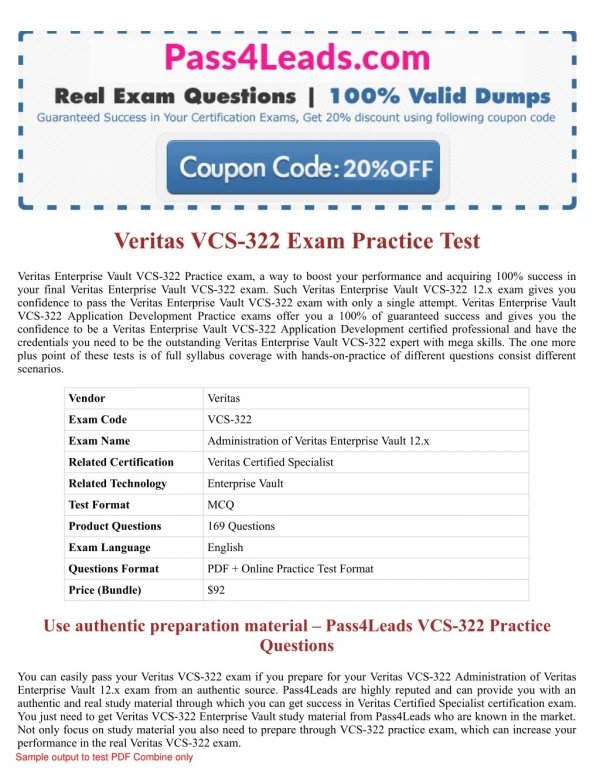 VCS-322 Exam Practice Test Online - 2018 Updated with 30% Discounted Price