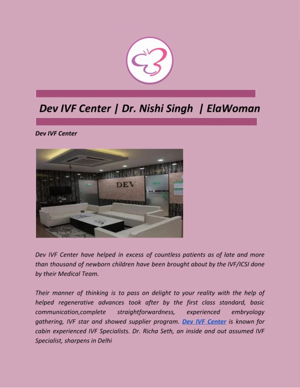 Dev IVF Center | Dr. Nishi Singh | ElaWoman