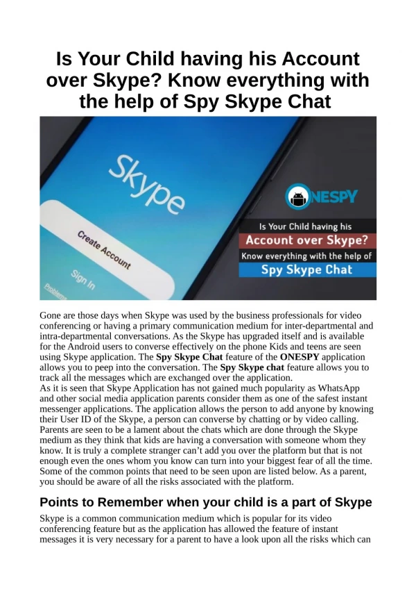 Is Your Child having his Account over Skype? Know everything with the help of Spy Skype Chat