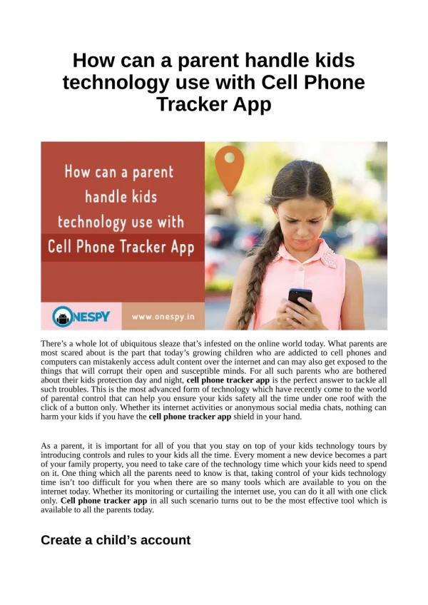 How can a parent handle kids technology use with Cell Phone Tracker App