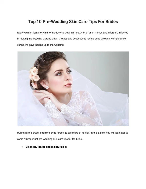 Top 10 Pre-Wedding Skin Care Tips For Brides