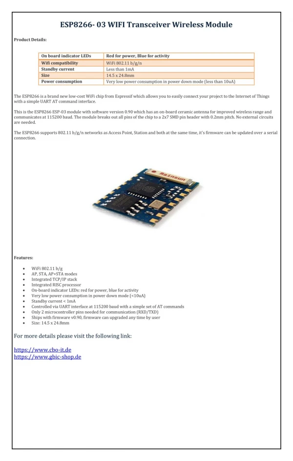 ESP8266- 03 WIFI Transceiver Wireless Module