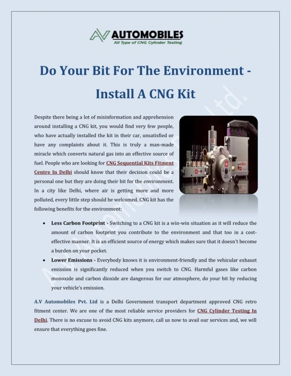 Do Your Bit For The Environment - Install A CNG Kit