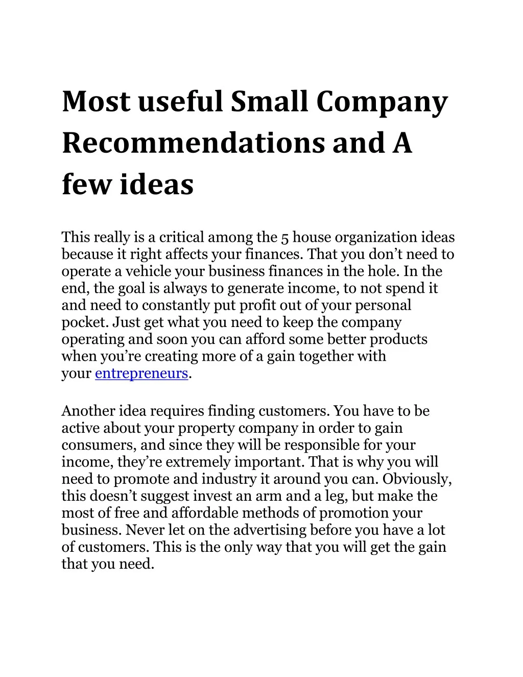 most useful small company recommendations
