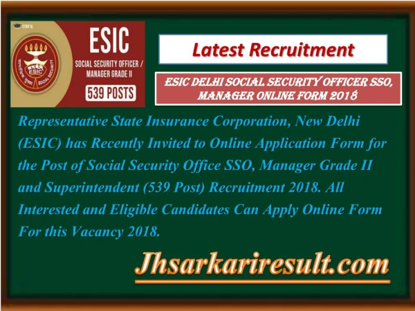 Esic delhi social security officer sso, manager online form 2018