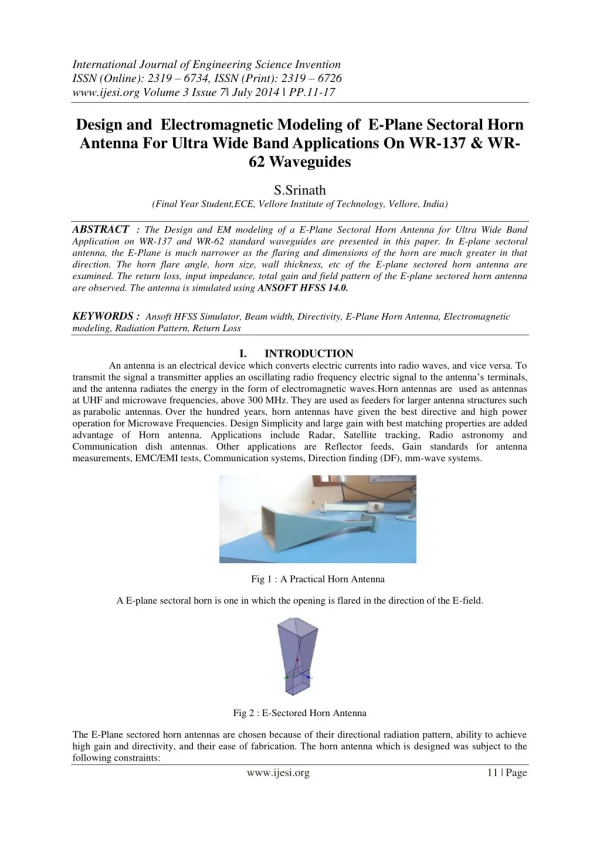 Design and Electromagnetic Modeling of E-Plane Sectoral Horn Antenna For Ultra Wide Band Applications On WR-137 & WR-62