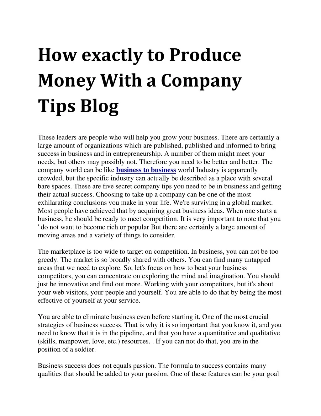 how exactly to produce money with a company tips
