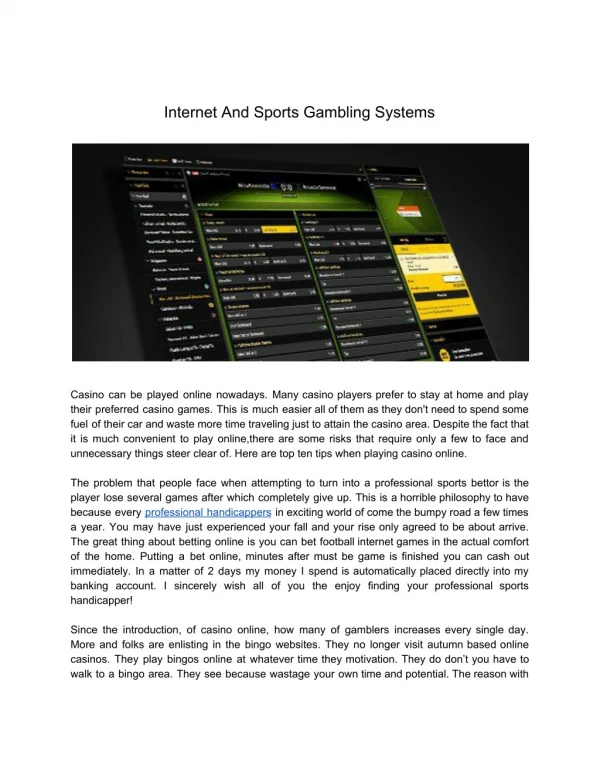 Internet And Sports Gambling Systems