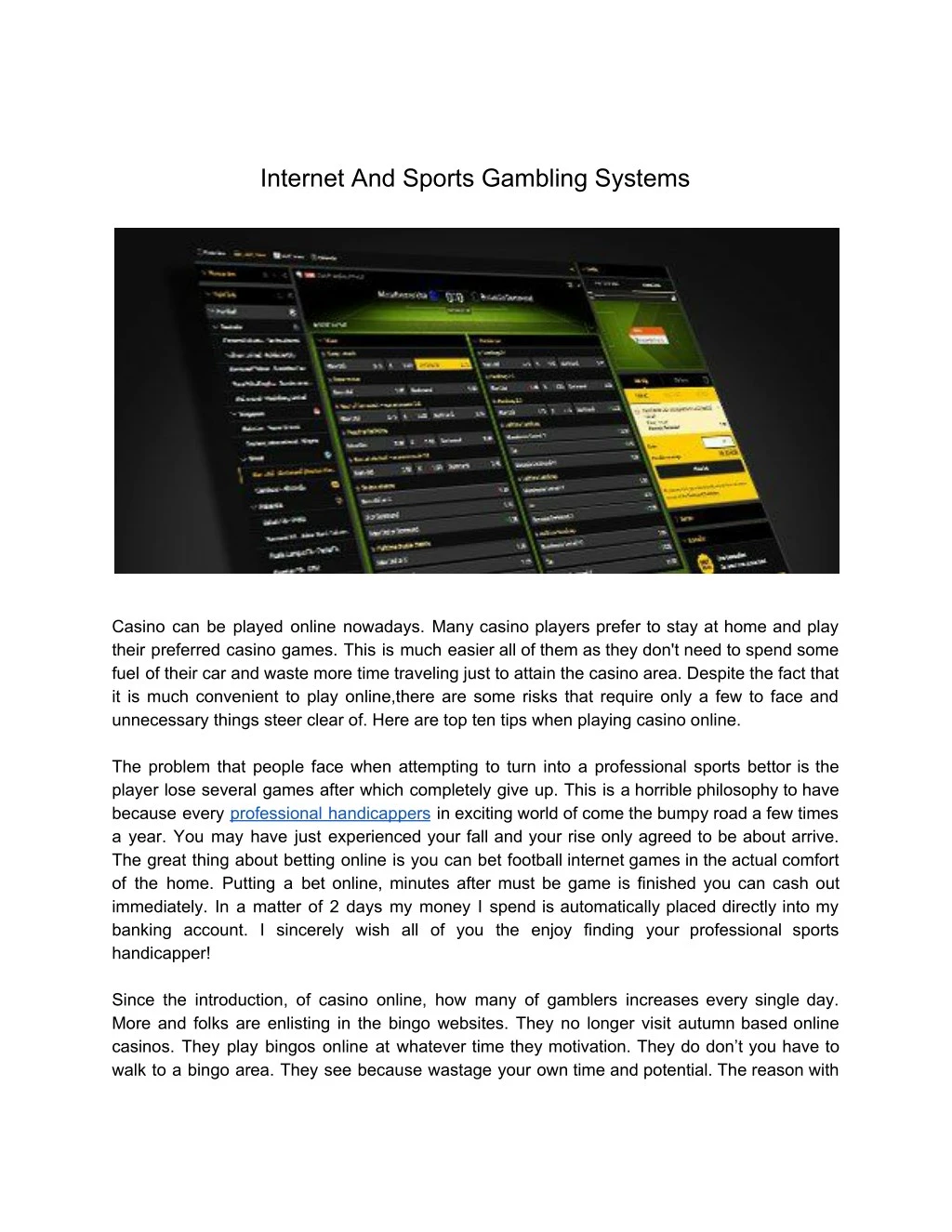 internet and sports gambling systems