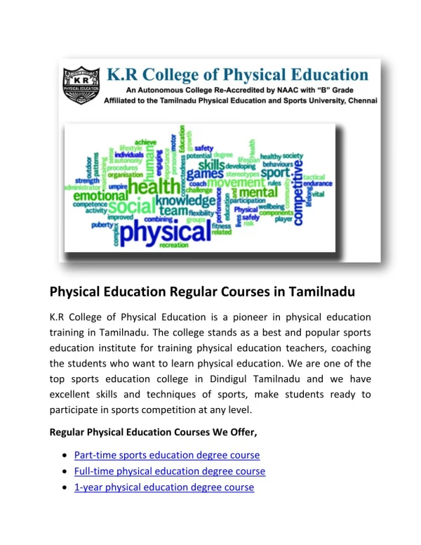 Physical Education Regular Courses in Tamilnadu