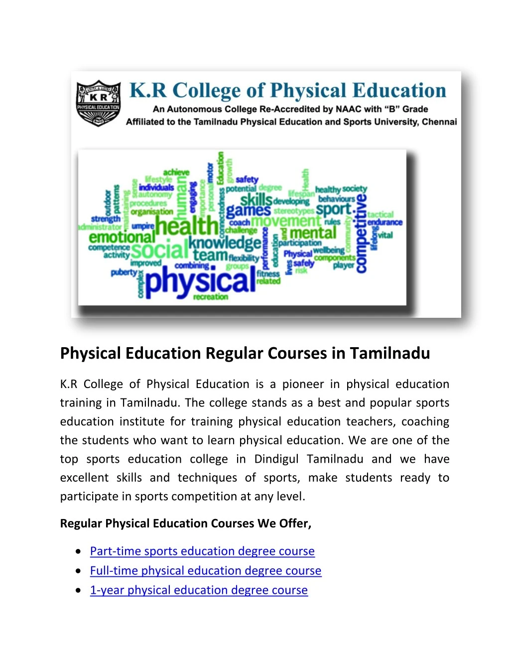 physical education regular courses in tamilnadu