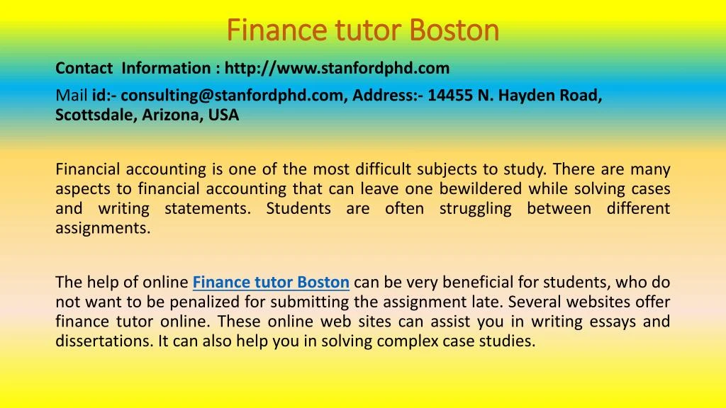 finance tutor boston