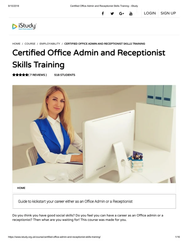 Certified Office Admin and Receptionist Skills Training - istudy