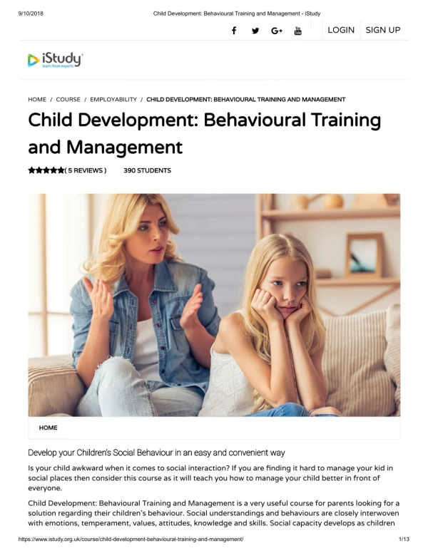 Child Development - Behavioral Training and Management - istudy