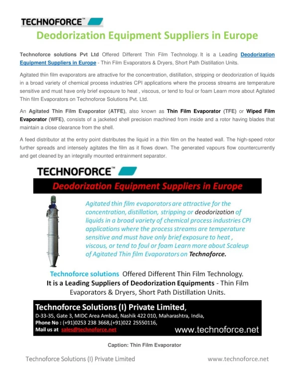 Deodorization Equipment Suppliers in Europe