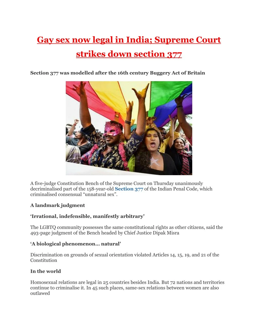 Ppt Gay Sex Now Legal In India Supreme Court Strikes Down Section 377 Powerpoint Presentation 7618