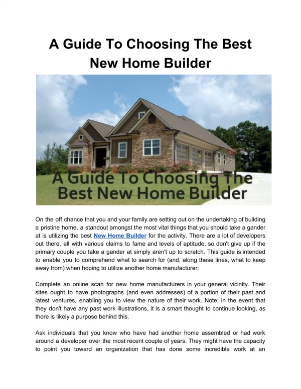 A Guide To Choosing The Best New Home Builder