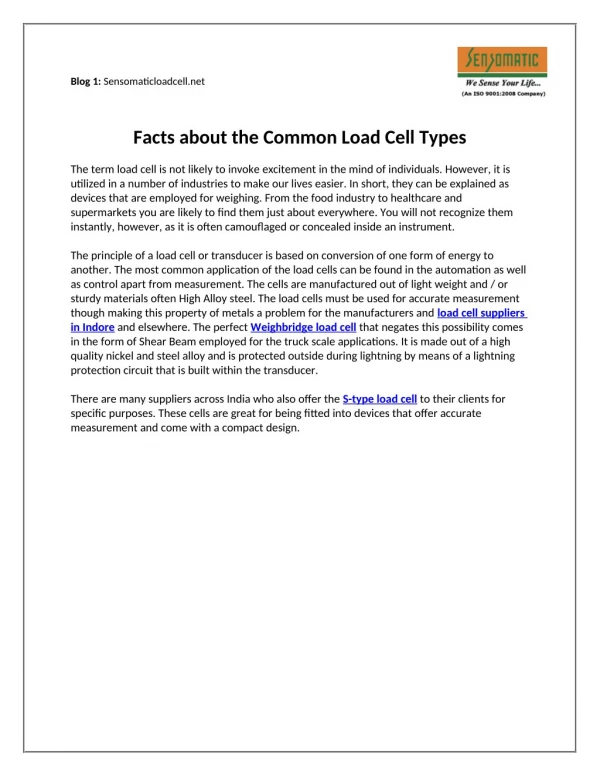 Facts About The Common Load Cell Types