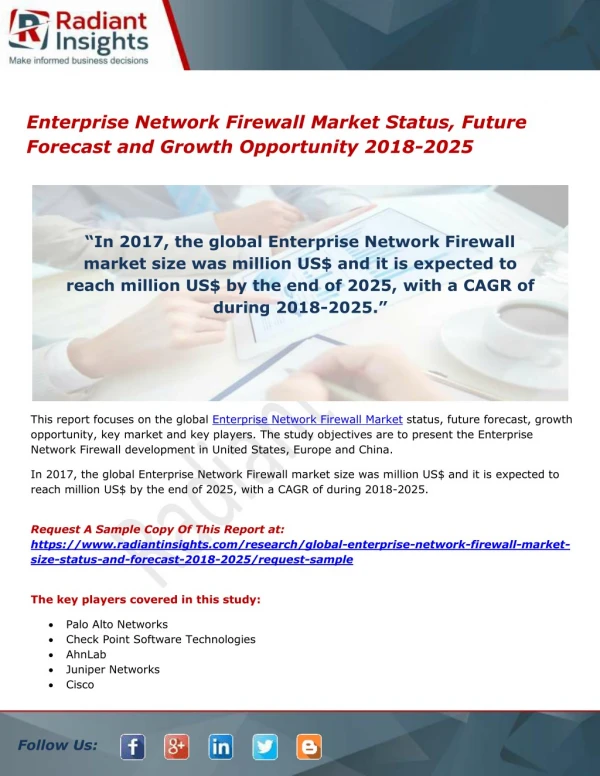 Enterprise Network Firewall Market Status, Future Forecast and Growth Opportunity 2018-2025